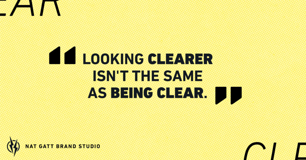 Quote card reading "Looking clearer isn't the same as being clear." – Nat Gatt Brand Studio